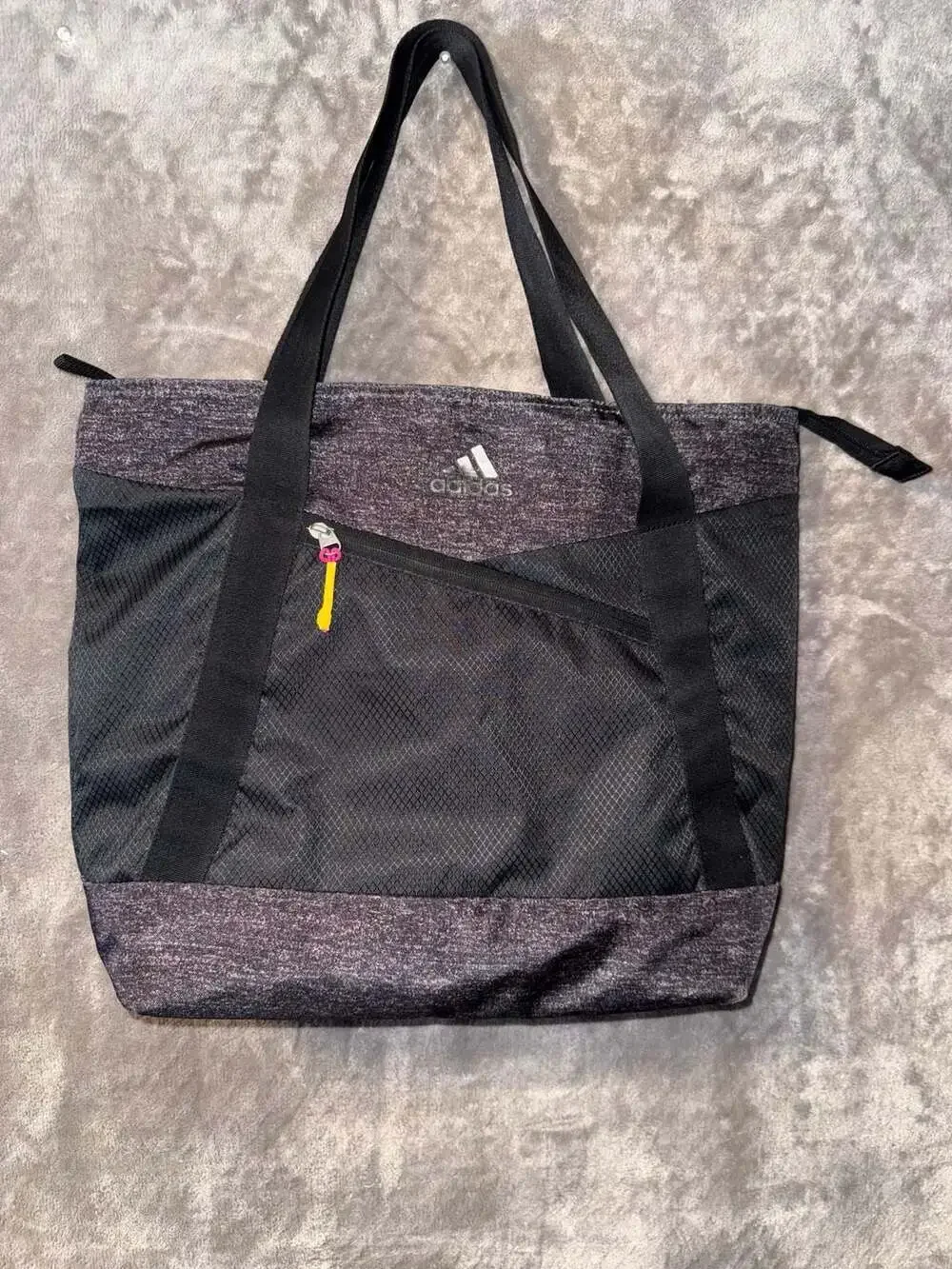 Adidas Black and Grey Mesh Tote Bag with Orange Interior
